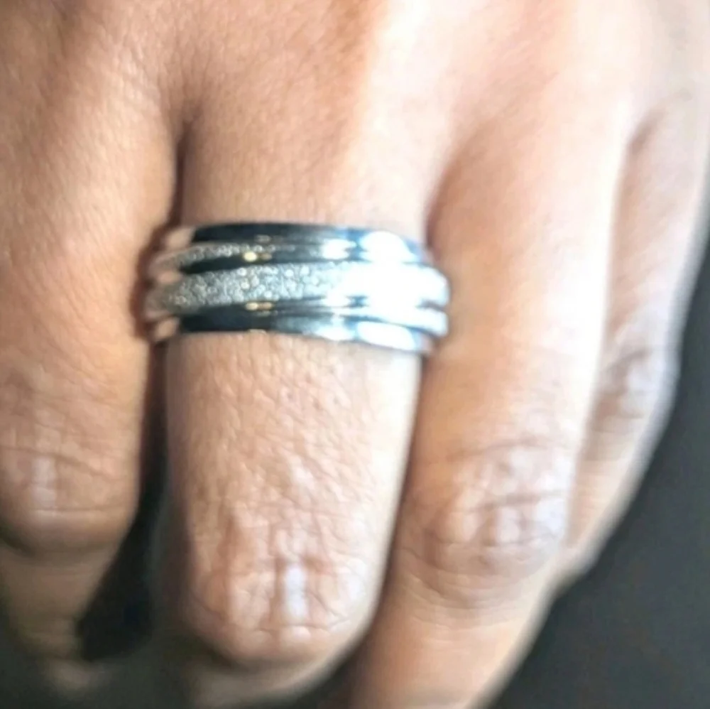 Retro High Quality Luxury 925 Sterling silver Frosted Mens Fidget Spinner Ring 9